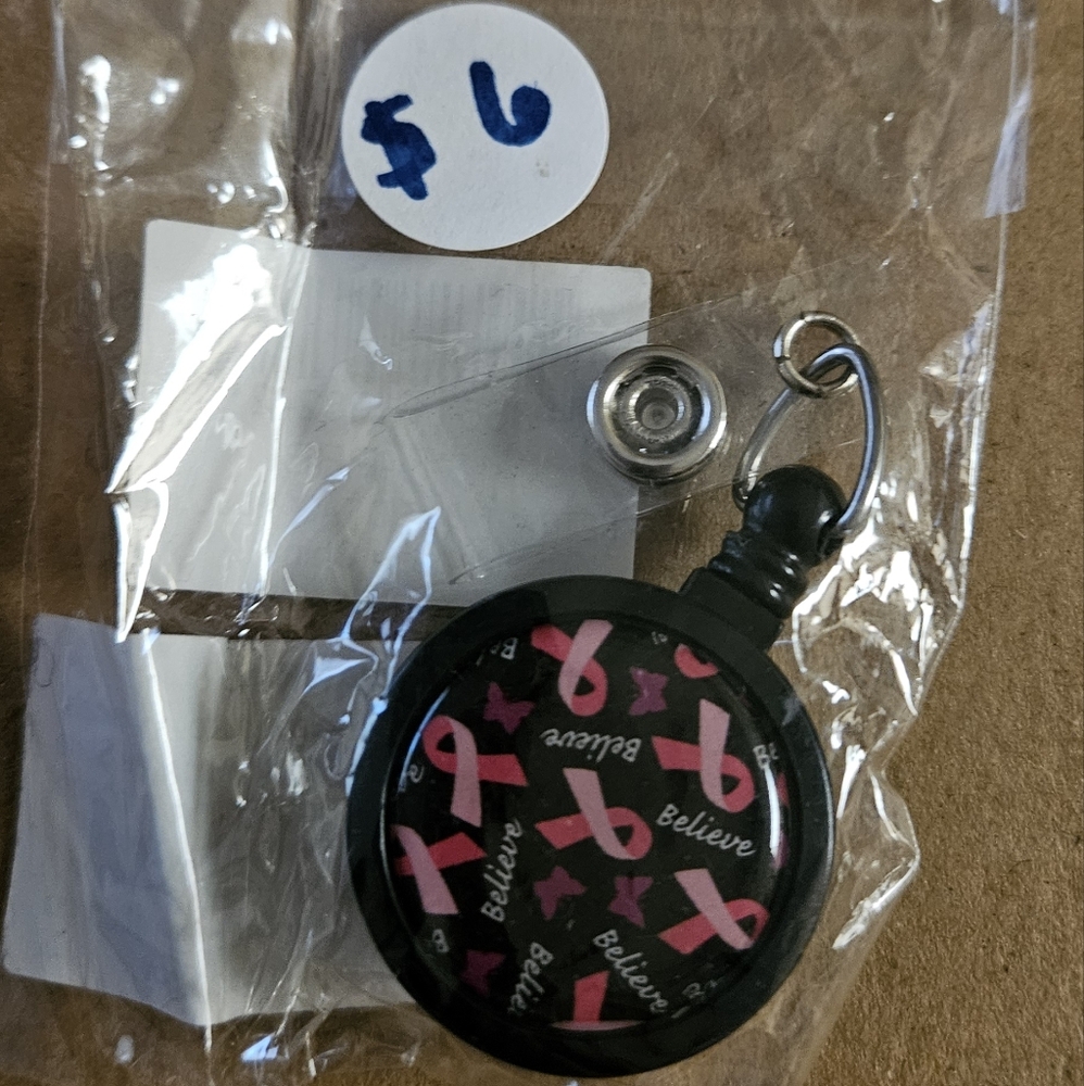 Black and Pink Cancer Ribbon Name Badge Holder